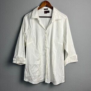 Andrew & Co. Plus Stretch Hidden‎ Button-Up 3/4 Sleeve Career Blouse White 1X